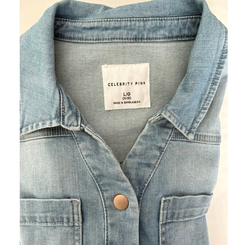 Celebrity Pink Light Wash Short Denim Utility Romper Coveralls Sz Large (11-13) - Picture 4 of 7
